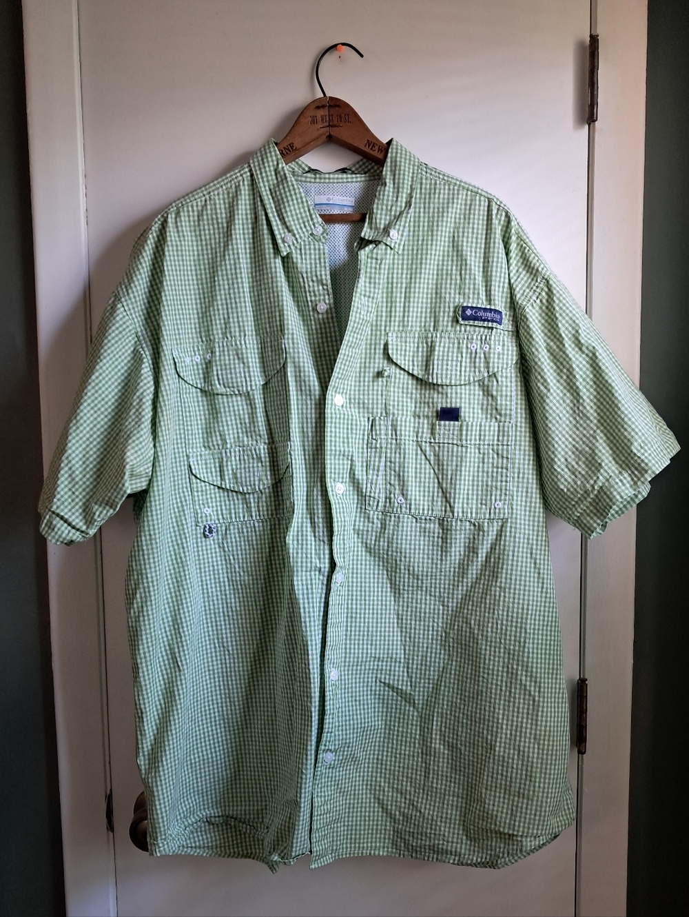 Columbia Men's Green Plaid Short-Sleeve Fishing Shirt XL